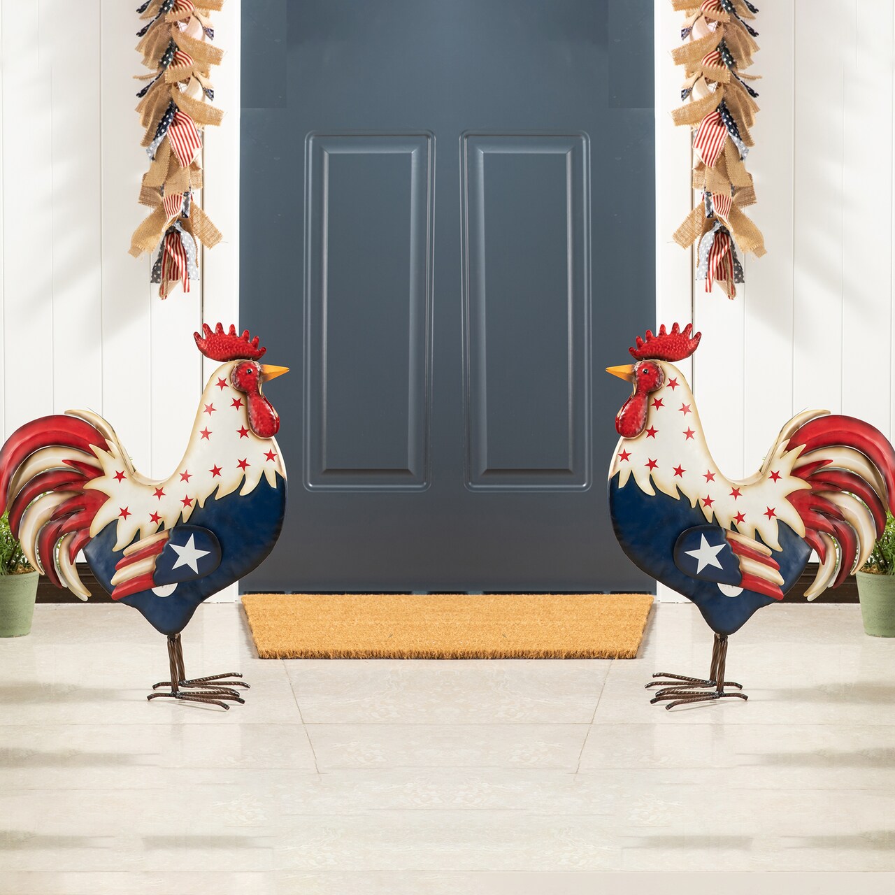 Set of 2 21"H Metal Patriotic/ Americana Rooster Porch Décor(KD)